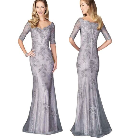 La FEMME Evening Gown Applique Detail Prom Evening Bridal renaissance NWT - Picture 3 of 11